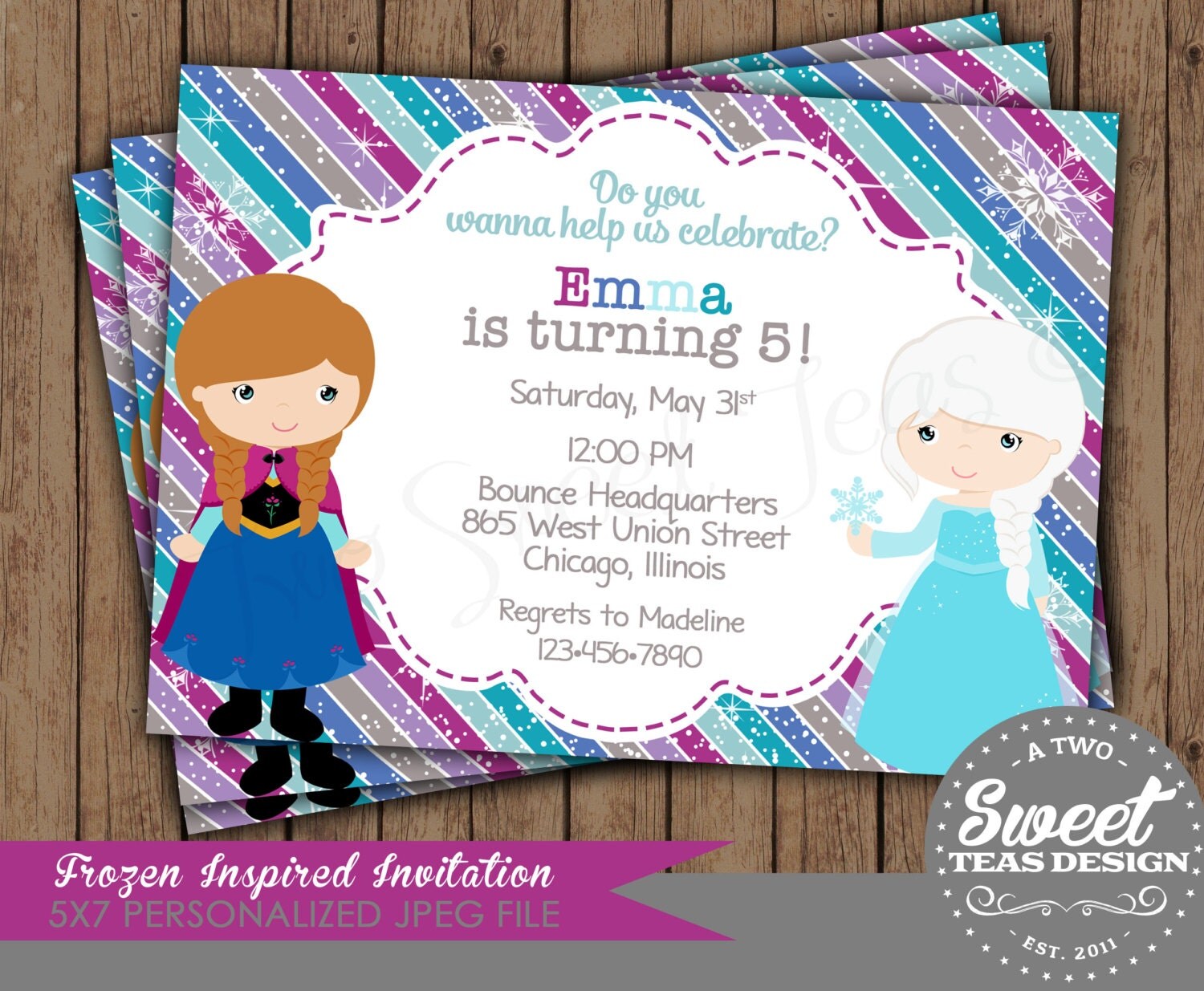 Frozen Invitation Princess Anna Elsa Disney Inspired by 2SweetTeas