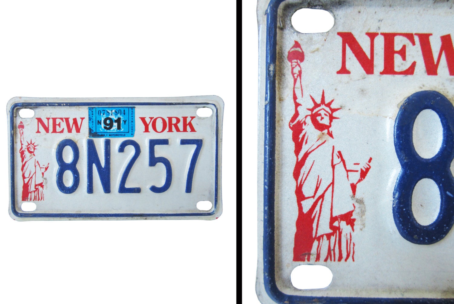 Vintage New York Motorcycle License Plate 1991 Liberty Plate 