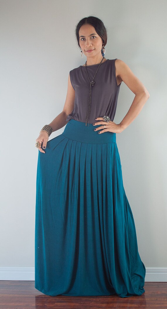 teal pleated maxi skirt