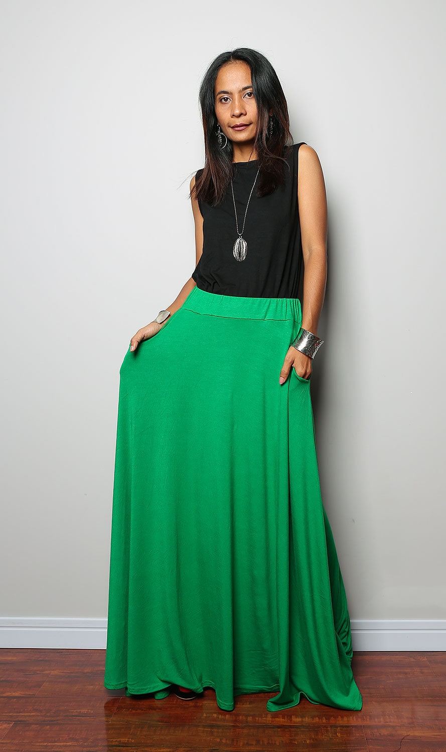 Floor length skirt / Maxi Skirt Long Soft Green Skirt