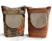 Gift Bags Small Reusable Coral Red Pink Gold Brown Floral Stripes Upholstery Fabric Holiday Wrapping Ladies (set of 2)--US Shipping Included