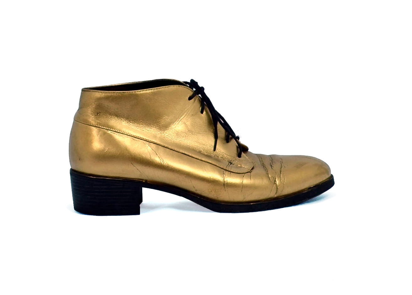 Gold Leather Ankle Boots Vintage Size 10 Painted 90s