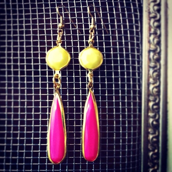 Neon Pink and Yellow Color Block Dangle by DelSeenCollection