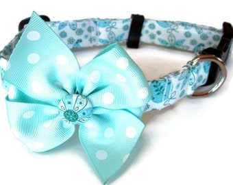 Aqua Blue Paisley Dog Collar size Small