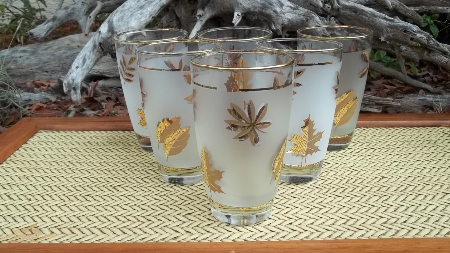 Vintage Libbey Gold Leaf Cocktail Glasses Barware Glassware