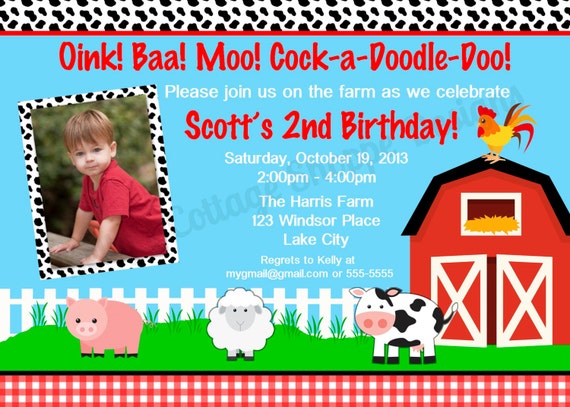 Barnyard Birthday Photo Invitation.... Custom, Printable, Digital Il_570xn