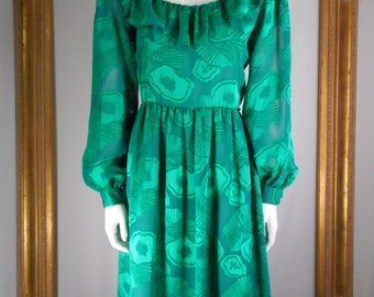 Vintage 1980's Clarisa Emerald Green Dress - Size 10
