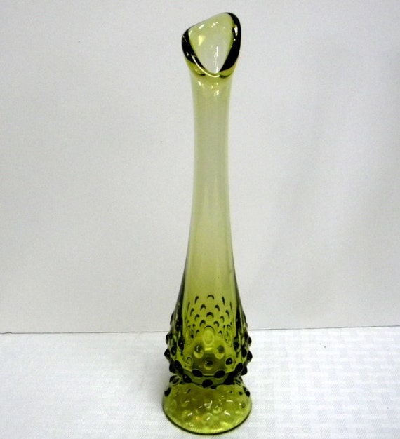 Fenton swung vase green hobnail marked midcentury retro