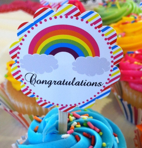 Rainbow Love Birthday Party Baby Shower Cupcake Printable Cupcake Toppers Il_570xn
