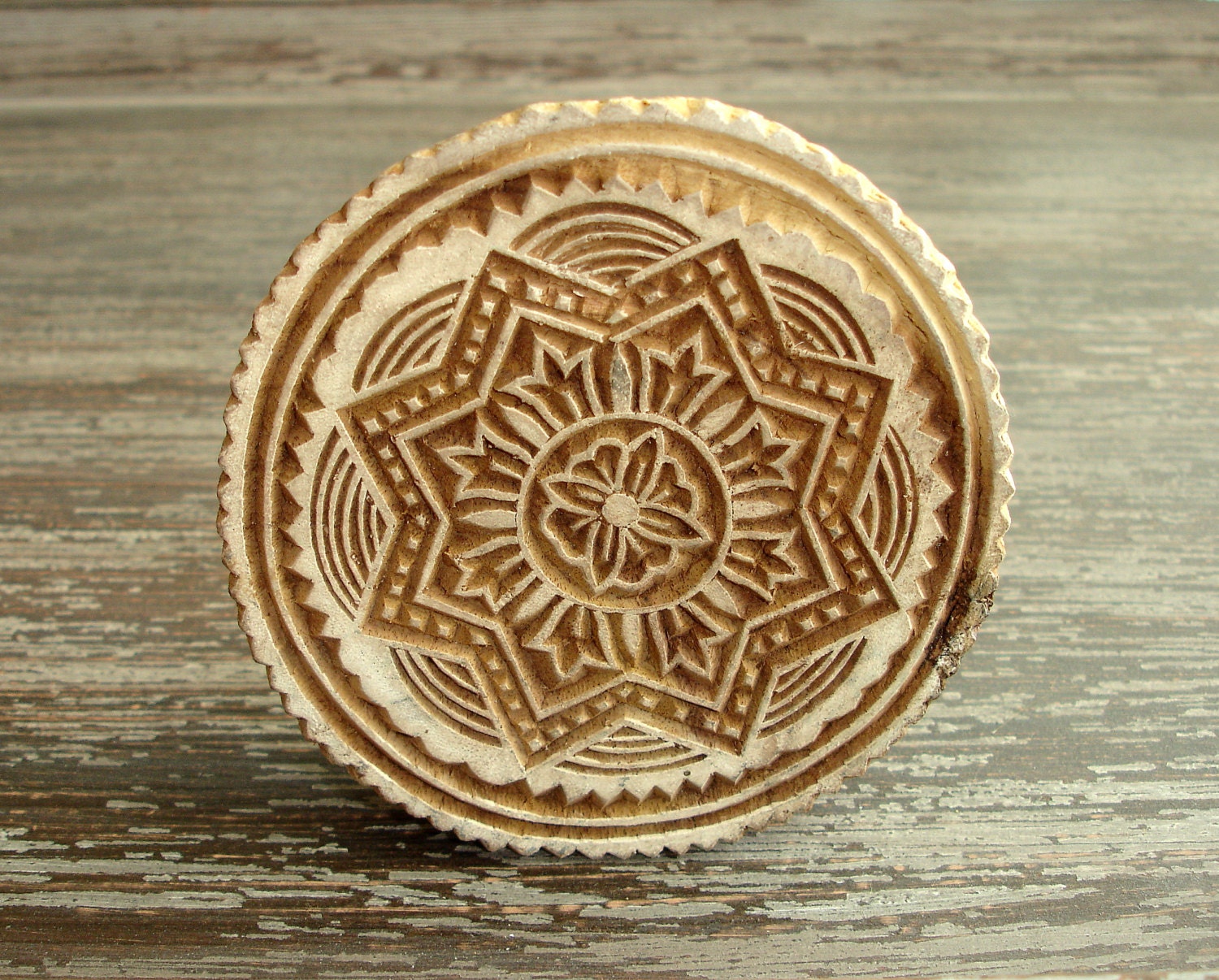 Hand Carved Wood Stamp Mandala Design Flower Stamp Indian