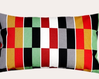 Decorative Pillow Case, Multicolored Cotton Geometric patterned fabric Lumbar pillow case, fits 12" x 20" insert, Home Decor