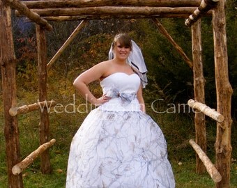 CAMO Wedding Dress CORSET Back SNOWFALL and Mossy Oak