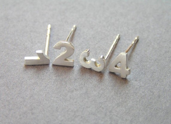 Numbers Stud Earrings  Sterling  Silver  by DaliaShamirJewelry