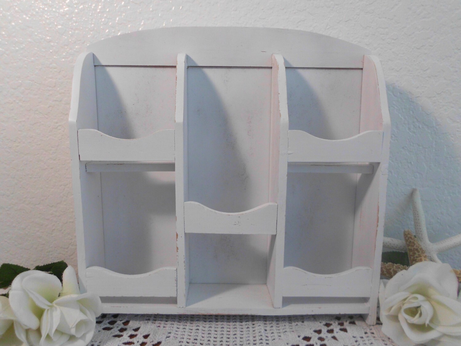 white shabby chic desk organizer office kitchen by elegantseashore white shabby chic desk organizer office kitchen by elegantseashore