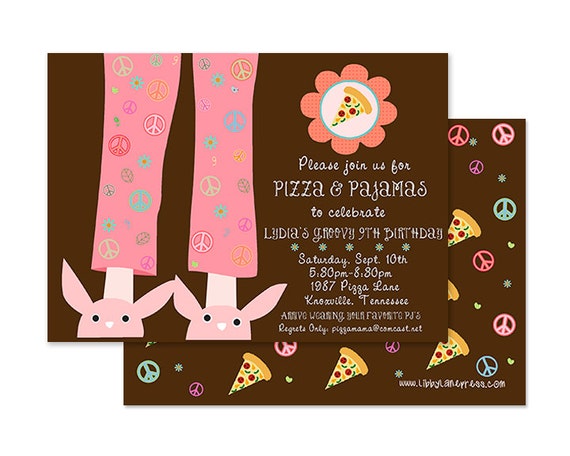 PIZZA & PAJAMAS Birthday Invitation, PRINTABLE by Libby Lane Press Il_570xn