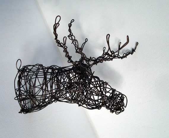Little DEER HEAD V Unique Wire Deer Sculpture