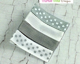 Grey and White Baby Hair Clips - Simple Alligator Hair Clip - No Slip Grip - Baby, Girl, Toddler, Children