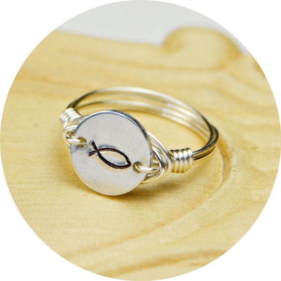 Christian Fish Ring Hand Stamped Sterling Silver Filled Ring