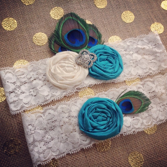 PEACOCK Wedding Garter set / CHOOSE COLORS / Vintage Inspired Wedding garter / Garter Set / bridal garter / toss garter / Something Blue