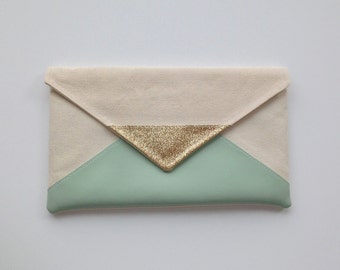 Mint Glitter Envelope Clutch, Glitter bridesmaid clutch, bridesmaid gift, wedding clutch, wedding gift, seafoam bag, gift for her