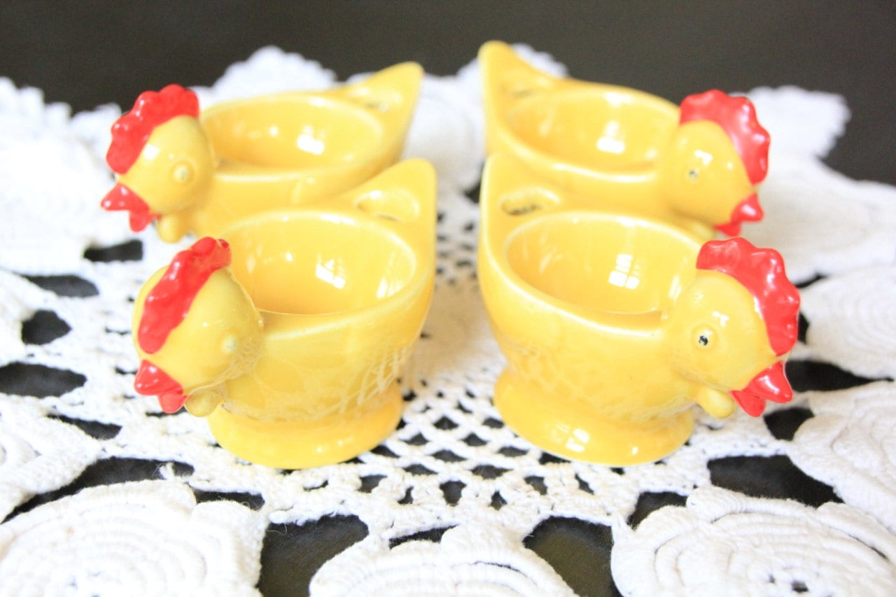 Vintage Goebel Chicken Eggcups, West Germany, Set of Four 4 Yellow