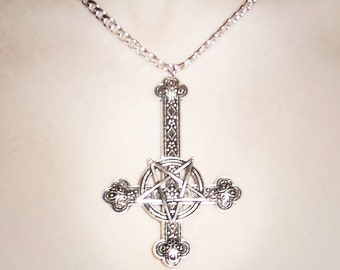 Hell Yeah Large Inverted Cross Pentagram Necklace