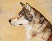 Painting, acrylic, wolf, warm erath tones, soft creams, ochers, browns and golds,