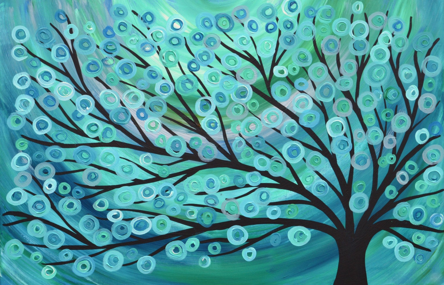 Turquoise Abstract Tree Painting Teal & Turquoise by LouiseMead