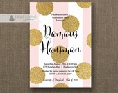 Blush Pink & Gold Dot Graduation Party Invitation Big Gold Glitter Dots Black Modern Script Girl Graduate DIY Digital or Printed- Damaris Il_170x135
