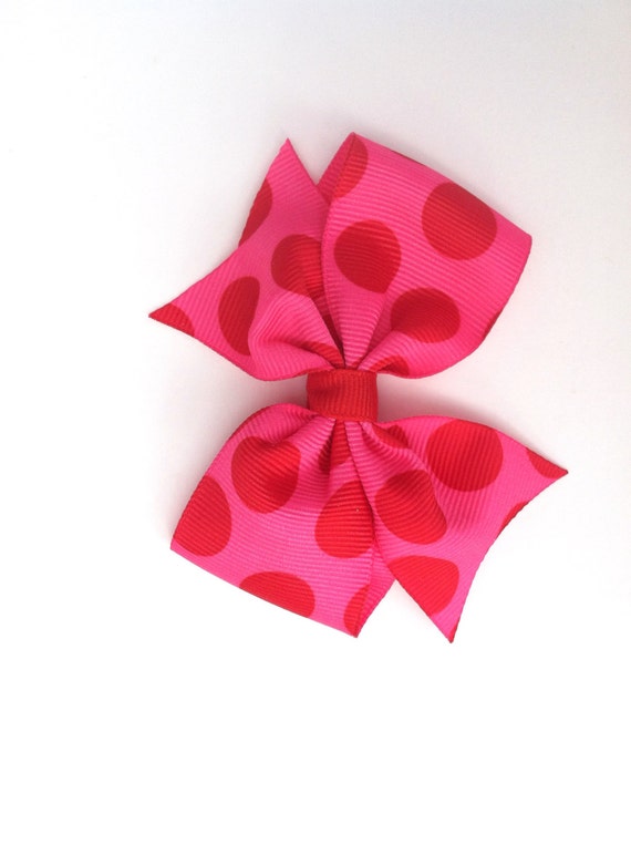 Items similar to Valentine's Day hair bow, Hot pink and red polka dot ...