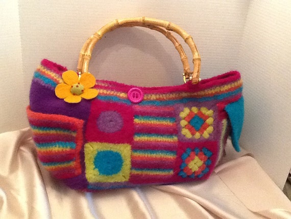 Piñata Bag. Hand Crochetedfelted Needlework Bag.