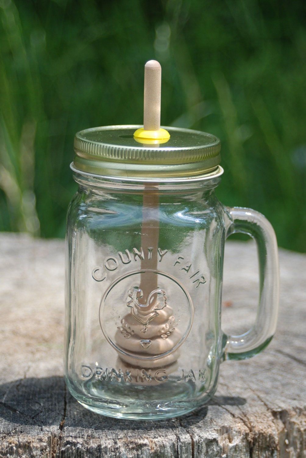 1 Big Mug Mason Jar Honey Pot with Birch Dipper Empty Honey