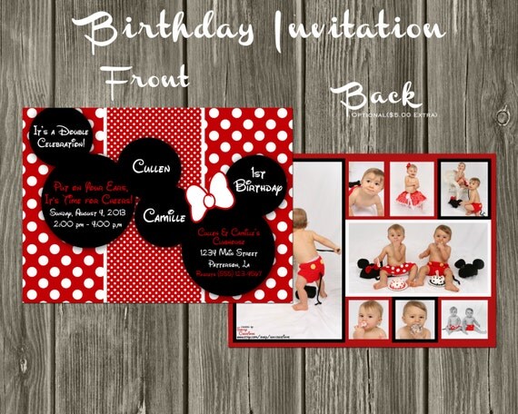Minnie Mouse or Mickey Mouse Custom Digital Birthday Party Invitation Il_570xn