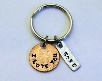 I Love You More Penny Coin Keychain, Key Chain, Key Ring Fob Handmade 