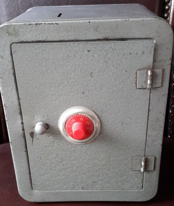 Vintage Children's toy combination metal safe bank hinged