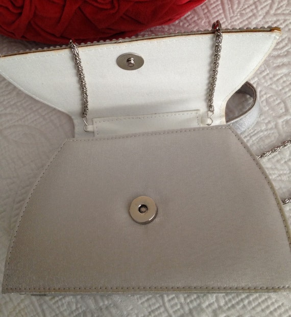 Vintage 80s Silver Fabric Formal Bag with Rhinestones by