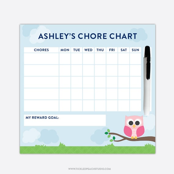 Personalized Chore Chart for Kids Owl Chore by tickledpeachstudio