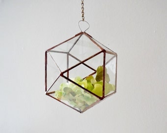Hanging Glass Terrarium, glass planter, polyhedron, triangular orthobicupola, diamond shape plant holder