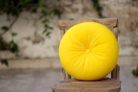 Bright yellow velvet round pillow 16 by originalboutique on Etsy