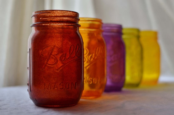 Items similar to Stained Glass Mason Jars - Set of 5 - Rustic Autumn ...