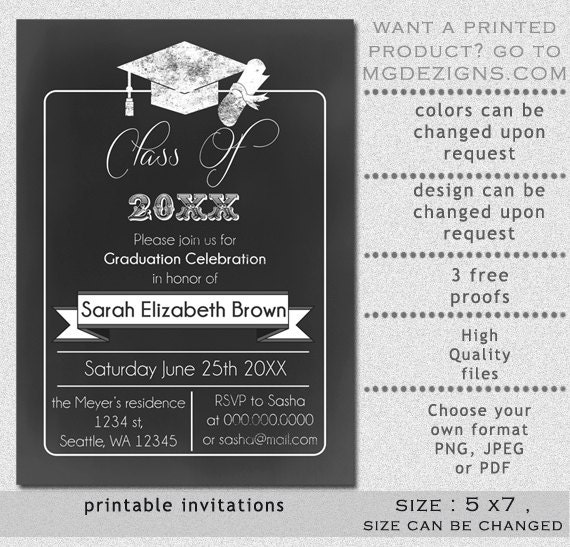 Items similar to Printable Vintage Chalkboard graduation invitation ...