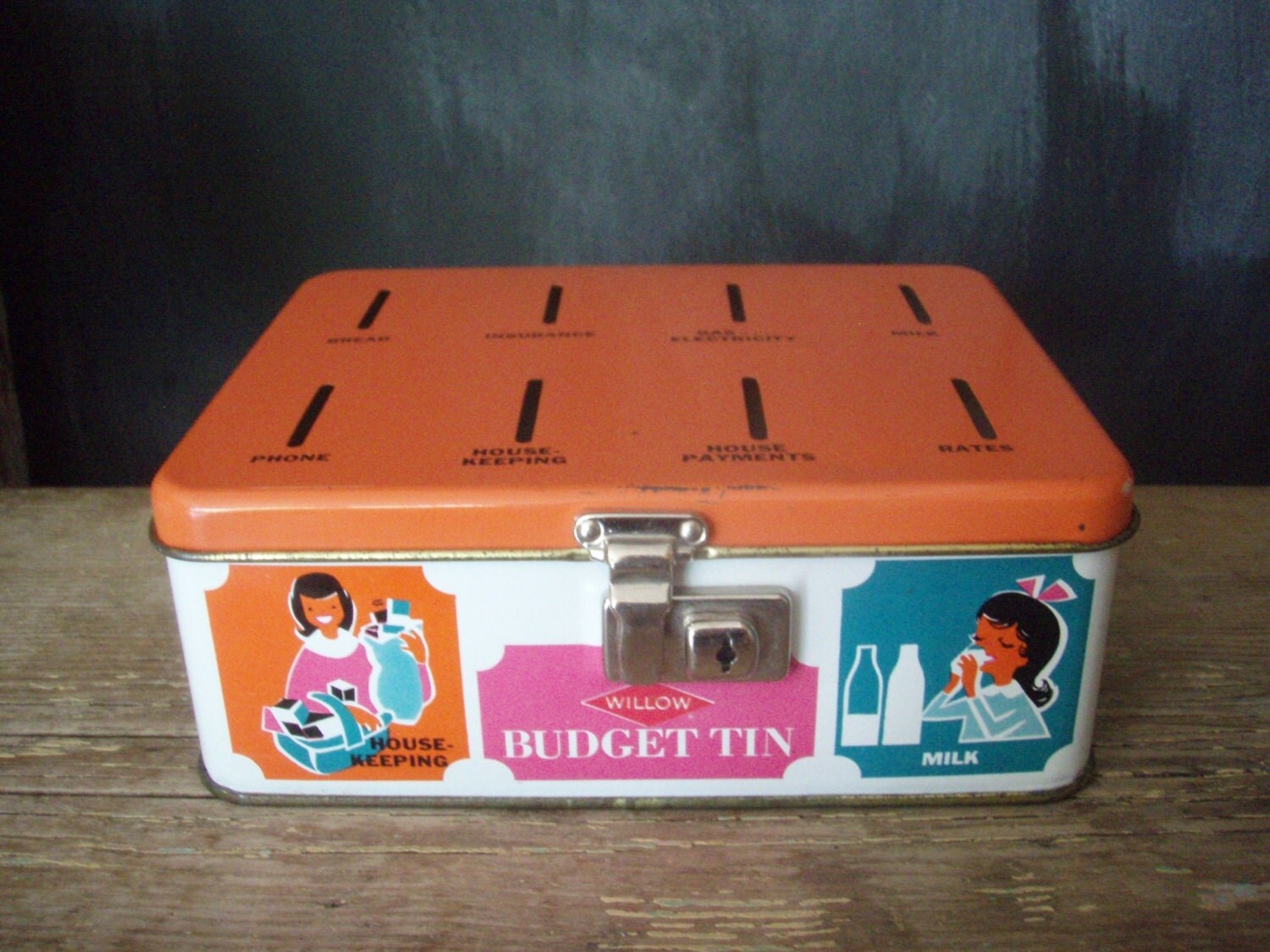 Vintage Budget Tin Willow Money Box