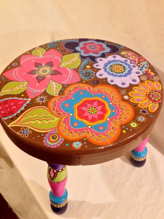 Items similar to BoHo Handpainted Childrens Stool on Etsy
