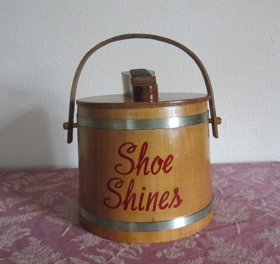 Unique Shoe Shine Kit - Wooden Bucket Vintage 1950s - Mens