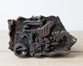 Vintage boho wood printing block / global home decor / bohemian style decor / eclectic home decor / dark brown / patina / boho desk decor