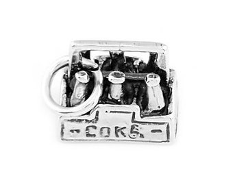 Sterling Silver Carton of 6 Coke Bottles Charm (3d Charm)