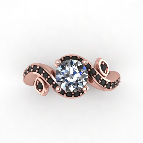 Black diamond moissanite engagement ring, rose gold ring,style 29RGBLM