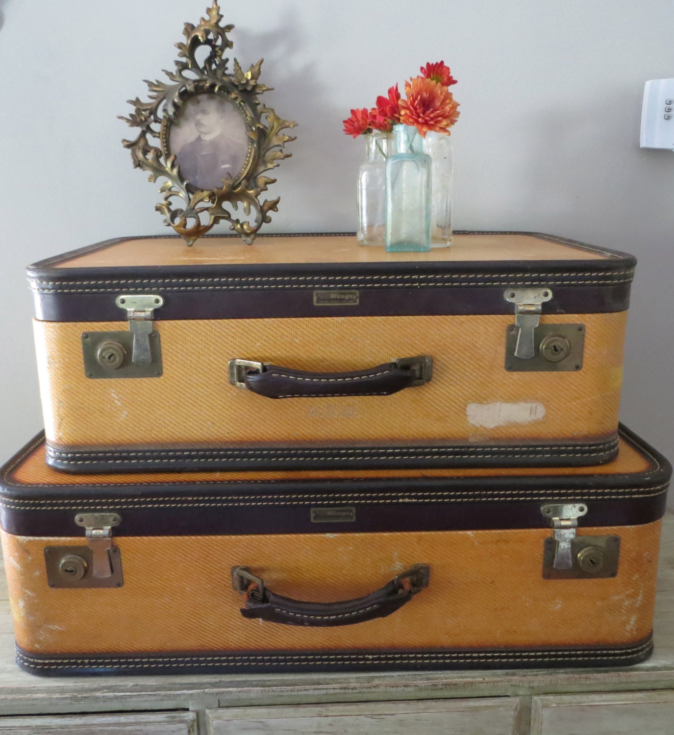 Vintage Luggage Set Suitcase Yellow Suitcase by oZdOinGItagaiN