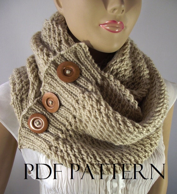 KNITTING PATTERN SCARF - Lou Lou Scarf Cowl Pattern - Big Scarf Cowl with wooden Buttons