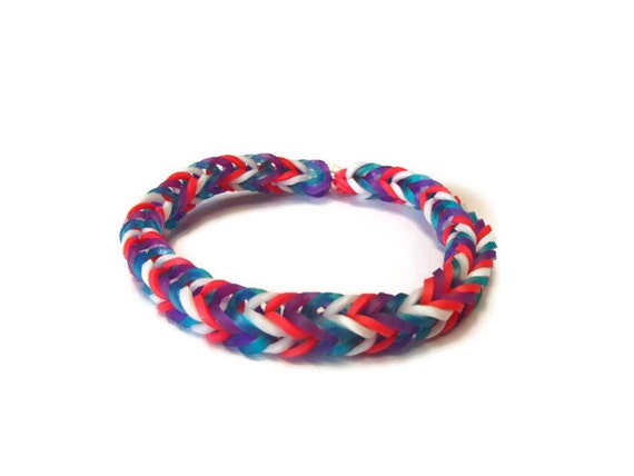 Items similar to Red, White, Blue, and Purple Fishtail Rainbow Loom ...